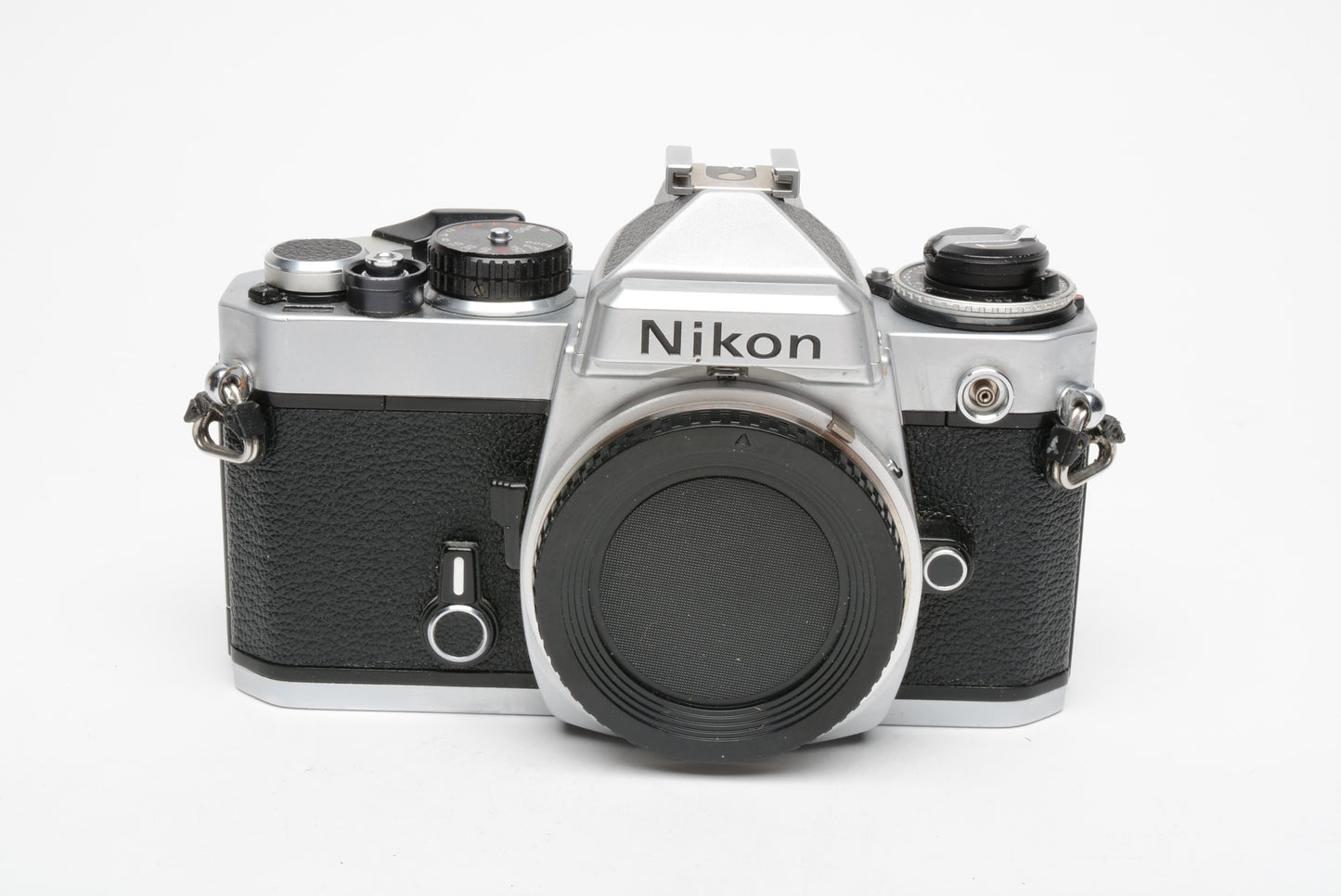 Nikon FE chrome 35mm SLR body, new seals, very clean, nice!