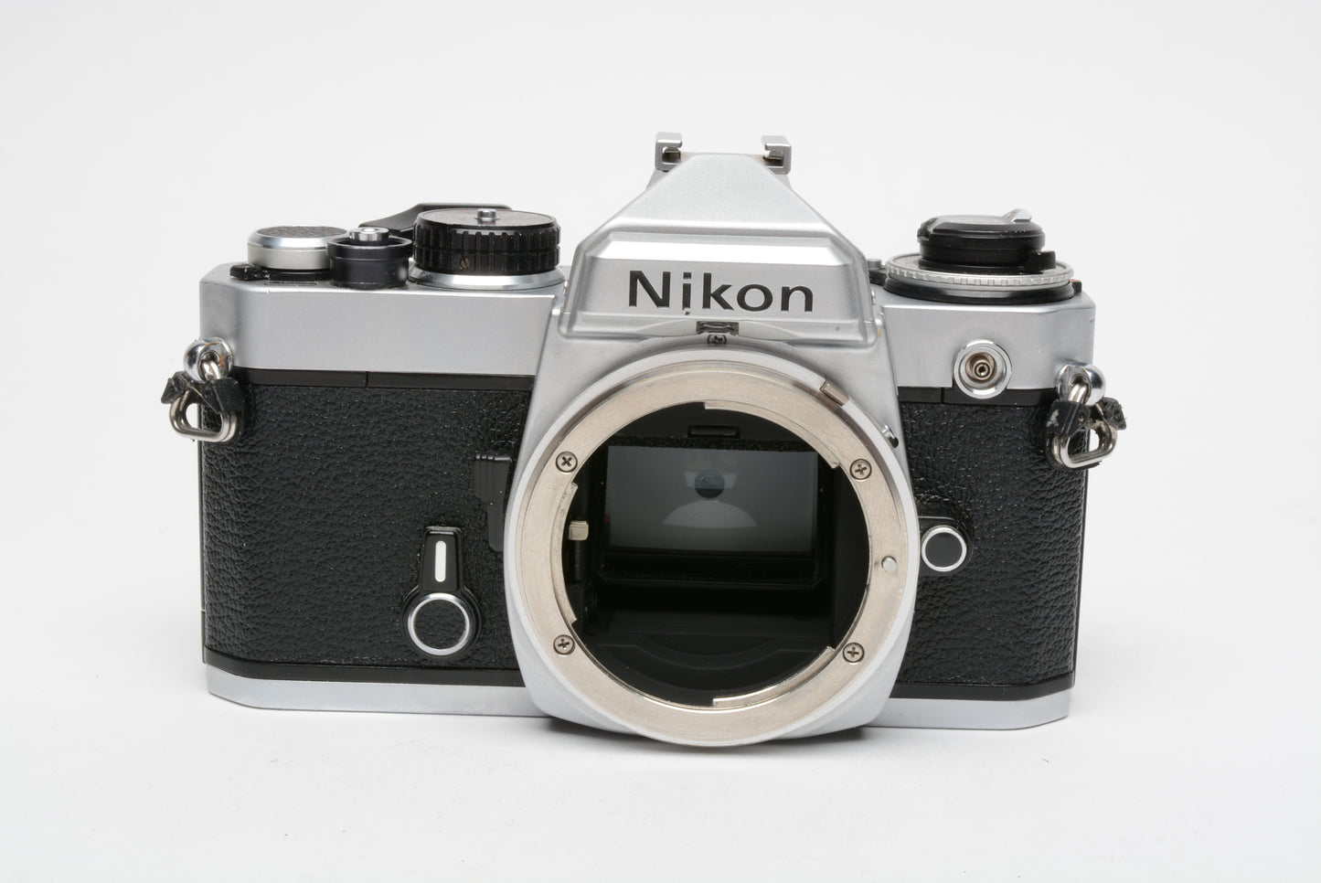 Nikon FE chrome 35mm SLR body, new seals, very clean, nice!