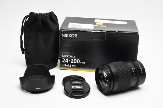 Nikon Nikkor Z 24-200mm f4-6.3 VR zoom, Hood+Caps, Boxed, USA, Mint-