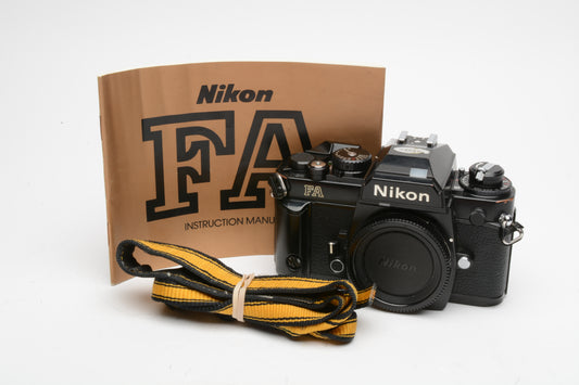 Nikon FA 35mm SLR Black Body Only w/new seals, manual, strap, Great!