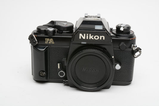 Nikon FA 35mm SLR Black Body Only w/new seals, manual, strap, Great!