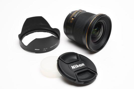 Nikon AF-S Nikkor 20mm f1.8G ED N wide lens, Mint-, USA +Hood