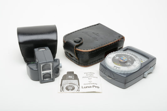 Gossen Luna-pro Incident Light Meter, Cases + Variable angle attachment