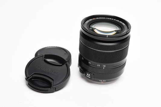 Fuji Fujinon Super EBC 18-55mm f2.8-4 R LM OIS zoom lens, caps, Clean
