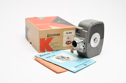 Keystone K-20 8mm Movie Camera w/ Box & Manual, Display, Boxed, Vintage
