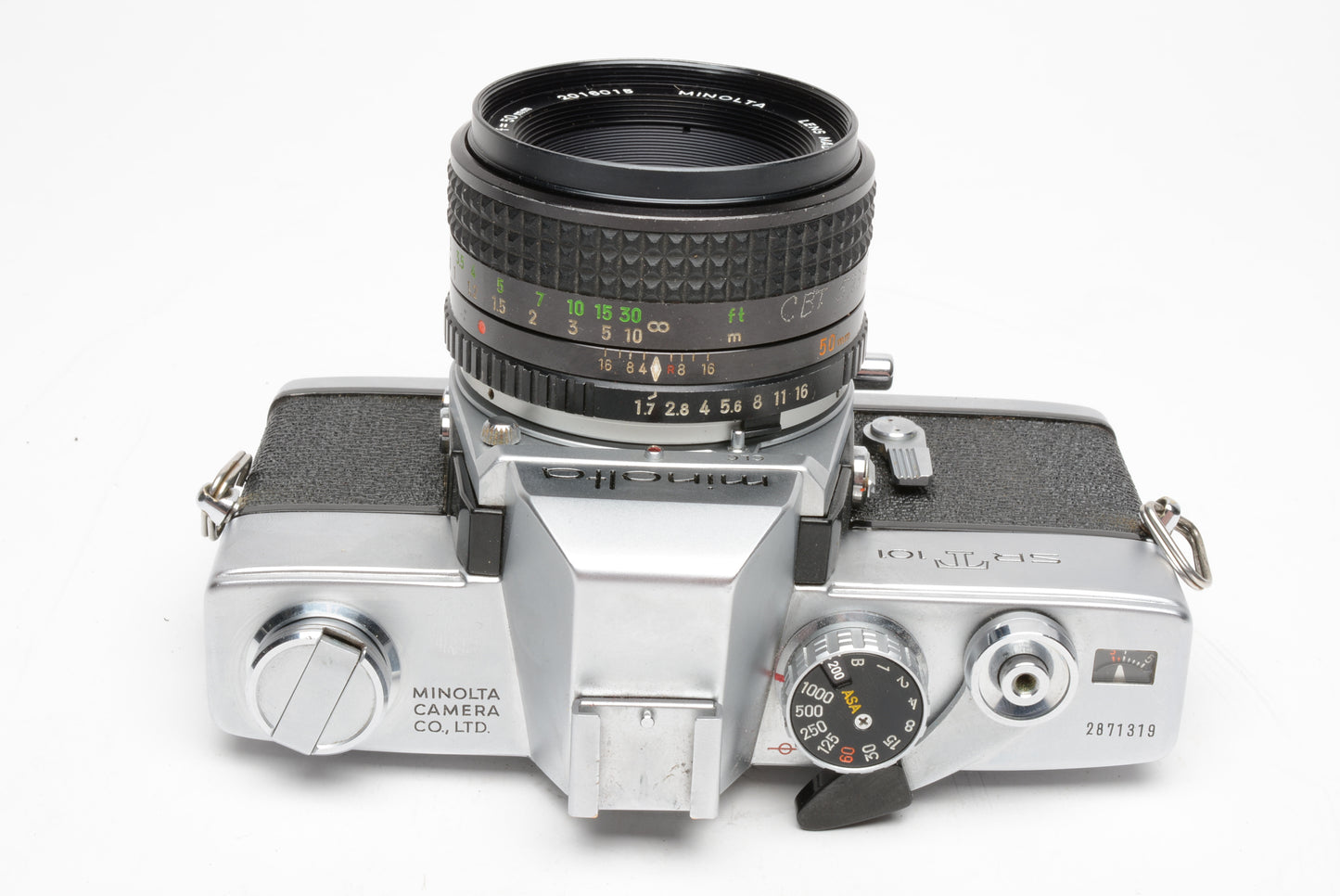 Minolta SRT-101 35mm SLR w/Rokkor-X 50mm f1.7 Prime lens, new seals, case, tested