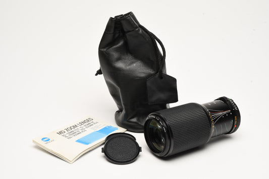 Minolta 70-210mm F4 MD Mount macro telephoto zoom lens, +Caps, Pouch, Great