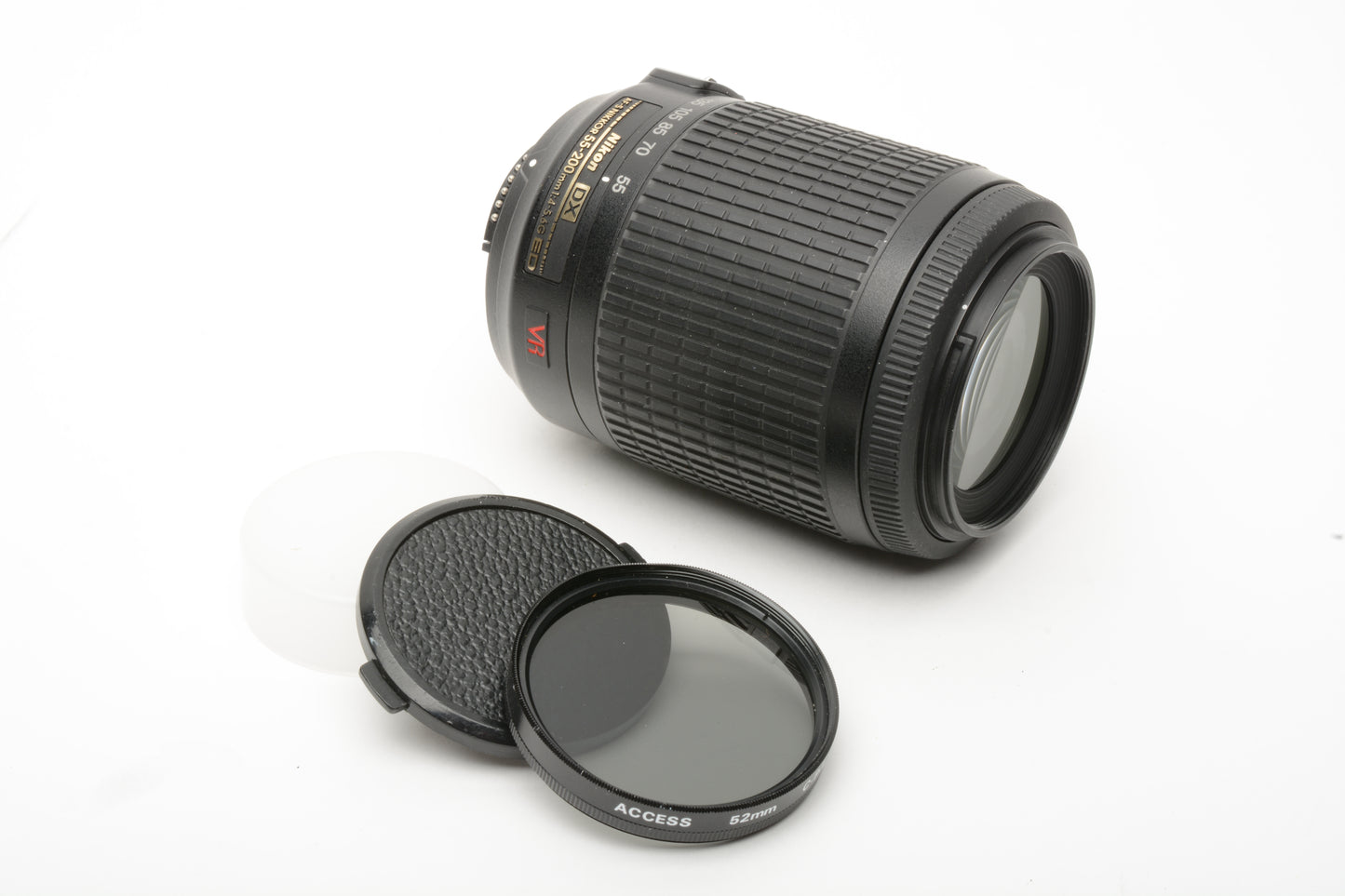 Nikon AF-S 55-200mm f4-5.6G ED VR DX, Hood, CPL filter, Very clean