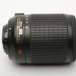Nikon AF-S 55-200mm f4-5.6G ED VR DX, Hood, CPL filter, Very clean