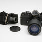 Nikon FE Black 35mm SLR w/Tokina RMC 35-105mm f3.5-4.5, cap+strap, new seals