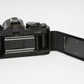 Nikon FE Black 35mm SLR w/Tokina RMC 35-105mm f3.5-4.5, cap+strap, new seals