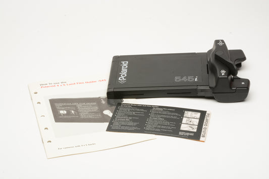 Polaroid 545i Instant Sheet Film Holder for 4x5 Cameras, instructions, Mint