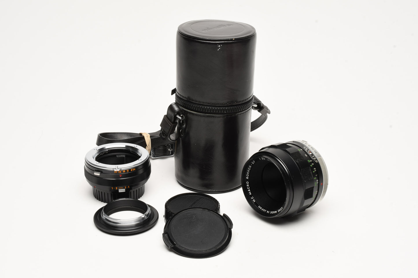 Minolta MC Macro Rokkor-QF 50mm f3.5 w/1:1 Extension tube +Reverse Ring+Case