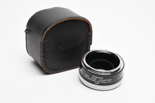 Canon LifeSize converter for 50mm f3.5 Macro FD lens in case, Very clean