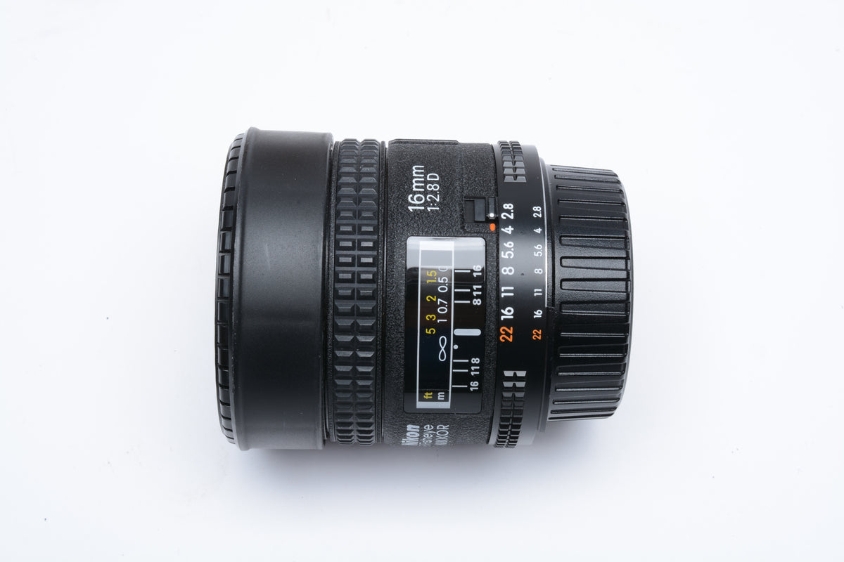 Nikon Nikkor AF 16mm F2.8D Fisheye Lens, Filters, Mint, Boxed, USA