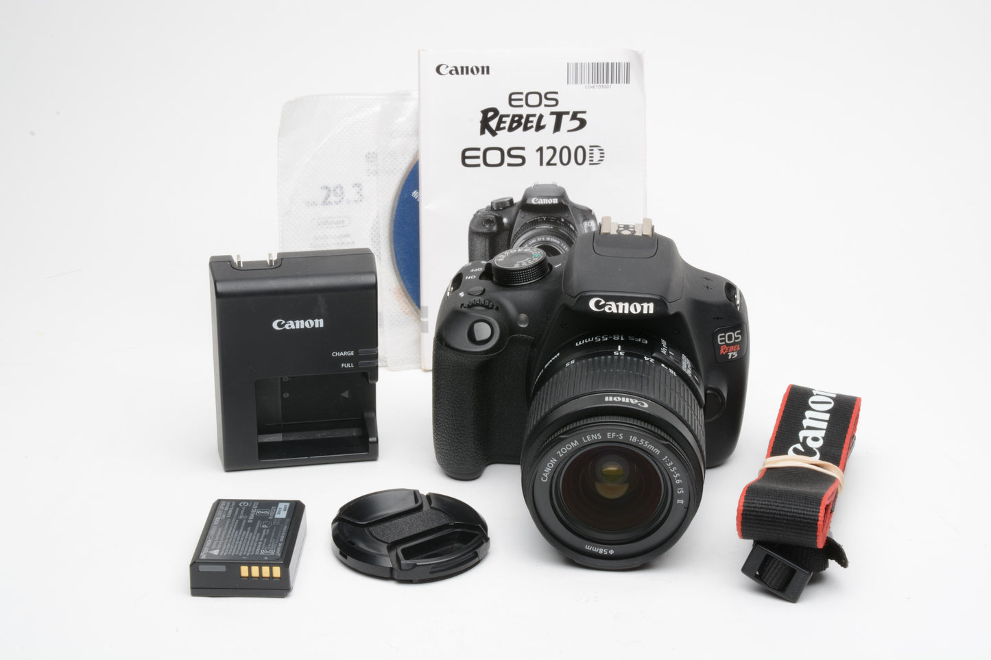 Canon EOS Rebel T5 DSLR w/18-55mm f3.5-5.6 IS II, batt, charger, Only 6449 Acts!