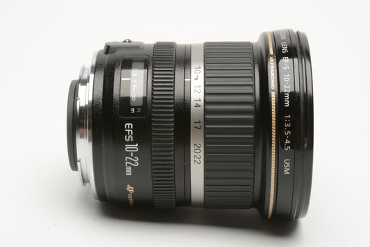 Canon EF-S 10-22mm f3.5-4.5  USM zoom lens, caps + UV filter