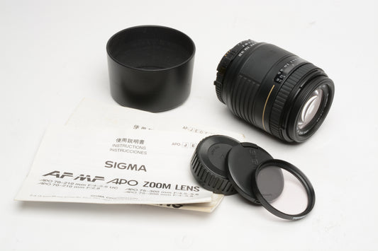 Sigma APO UC 70-210mm f4-5.6 zoom lens, Caps, Hood, UV, Nikon AF