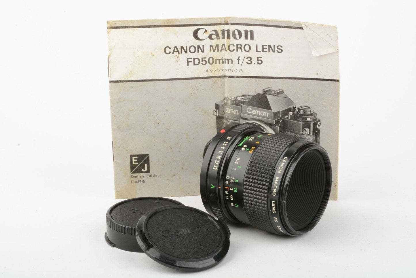 MINT- CANON FD 50mm f3.5 MACRO MF LENS, CAPS, VERY NICE & CLEAN + MANUAL