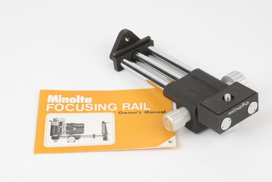 MINT MINOLTA FOCUSING RAIL, VERY SMOOTH AND GOOD QUALITY RAIL + INSTRUCTIONS