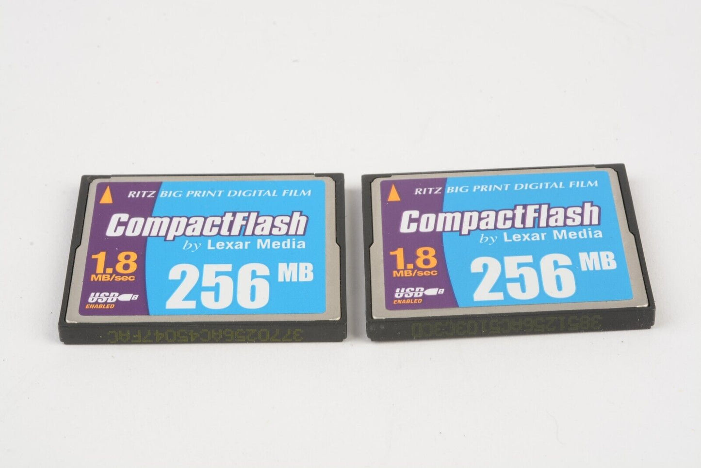 2X RITZ COMPACT FLASH CF MEDIA CARDS 256MB IN CASE, FORMATTED, BARELY USED