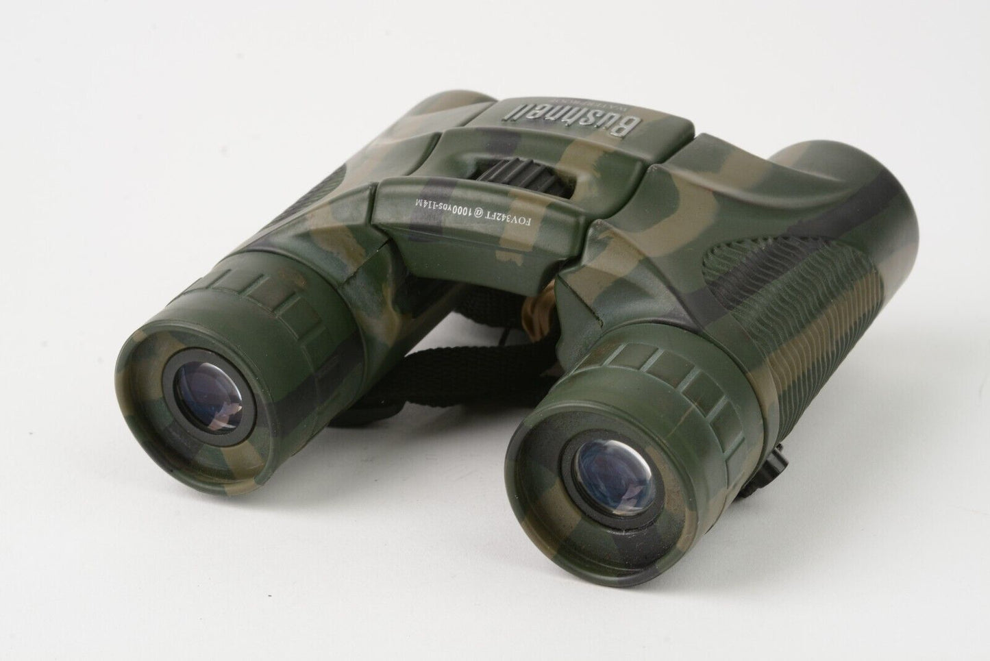 EXC++ BUSHNELL 10x25 CAMO COMPACT BINOCULARS, IN CASE + STRAP