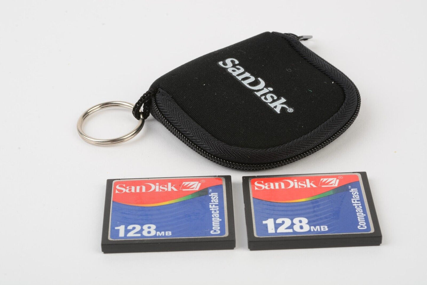 SET OF 2 EXC++ SANDISK 128MB COMPACTFLASH CF MEMORY CARD SDCFB-128 w/POUCH