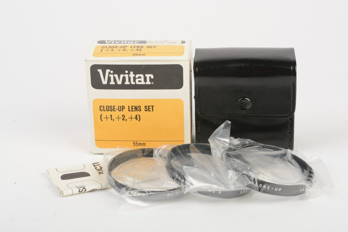 MINT- BOXED VIVITAR 55mm CLOSE-UP FILTER SET +1 +2 +4 IN CASE, BARELY USED