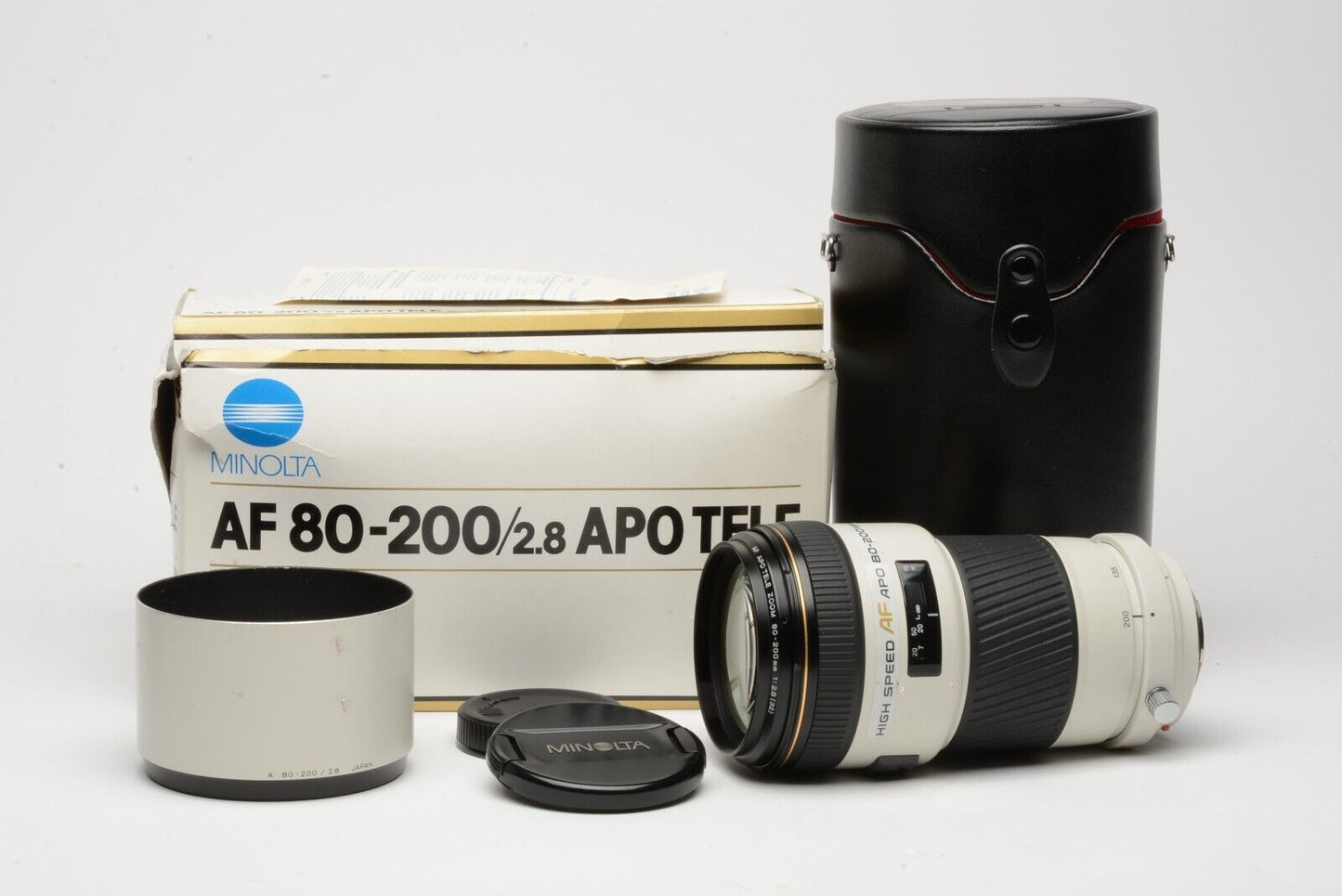 EXC++ MINOLTA AF 80-200mm f2.8 APO TELE LENS, CASE, BOX, COLLAR, CLEAN & SHARP