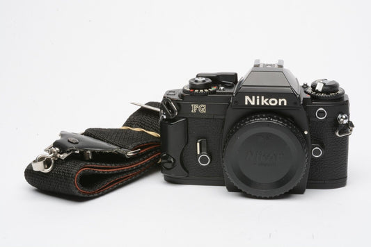 Nikon FG Black 35mm SLR Body, Strap, New Seals, Grip