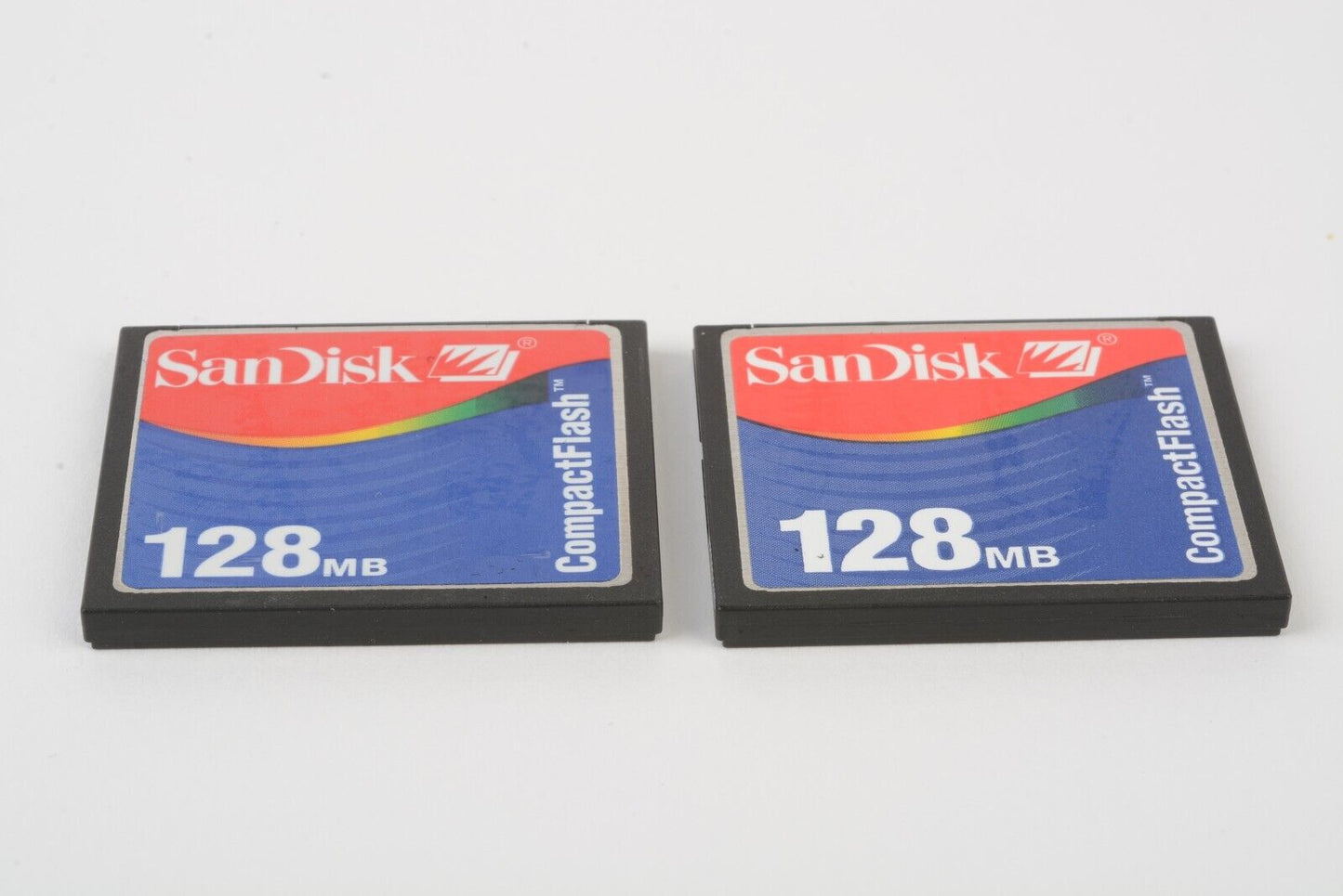 SET OF 2 EXC++ SANDISK 128MB COMPACTFLASH CF MEMORY CARD SDCFB-128 w/POUCH