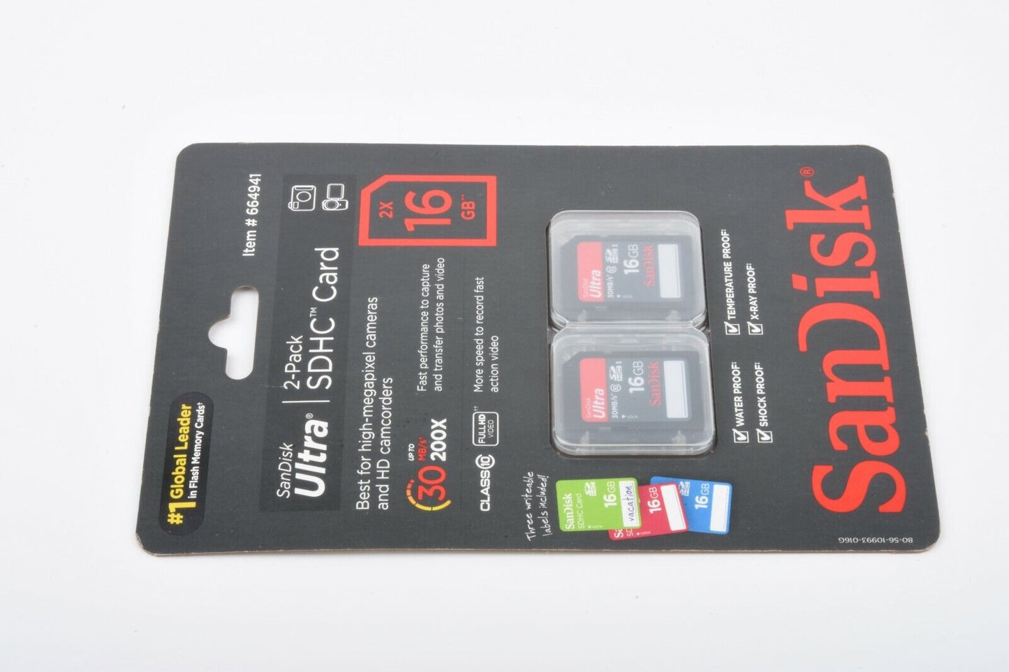 2X Sandisk 16GB SDHC SD cards in jewel cases 30MB/s