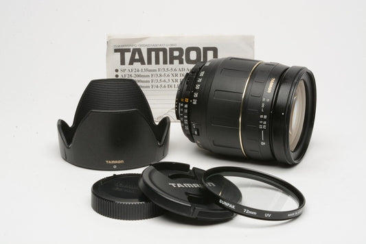 Tamron AF 28-300mm F3.5-6.3 Aspherical LD IF Zoom Lens for Nikon A20, hood + UV filter