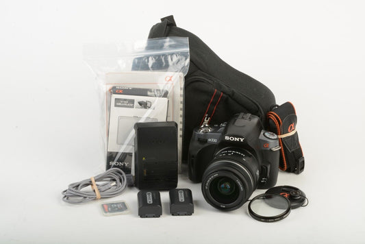 EXC++ SONY DSLR-A330 10.2MP DSLR w/18-55mm ZOOM, 2BATTS, CHARGER, PROTECTOR+CASE