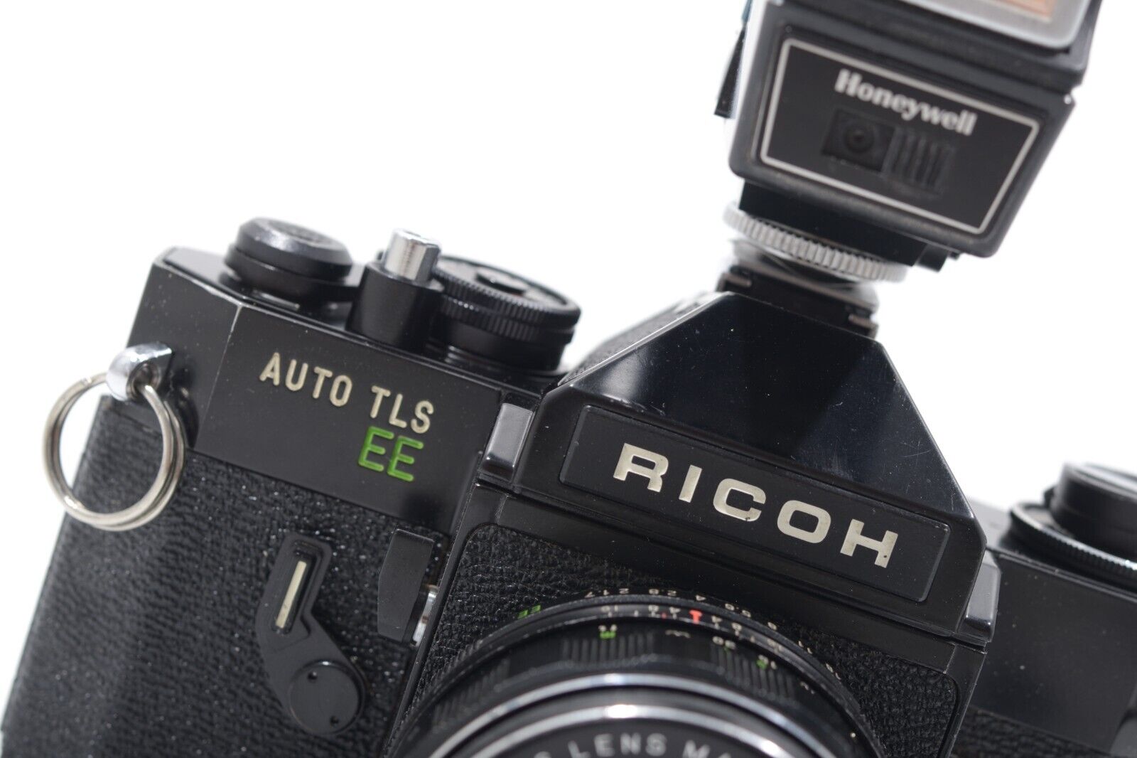 EXC++ RICOH AUTO TLS EE 35mm BLACK SLR w/RIKENON EE 50mm f1.7 LENS, FLASH,  STRAP