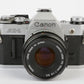 EXC++ CLA'D CANON AE-1 35mm SLR w/50mm F1.8 LENS, NEW SEALS, UV+STRAP, VERY NICE