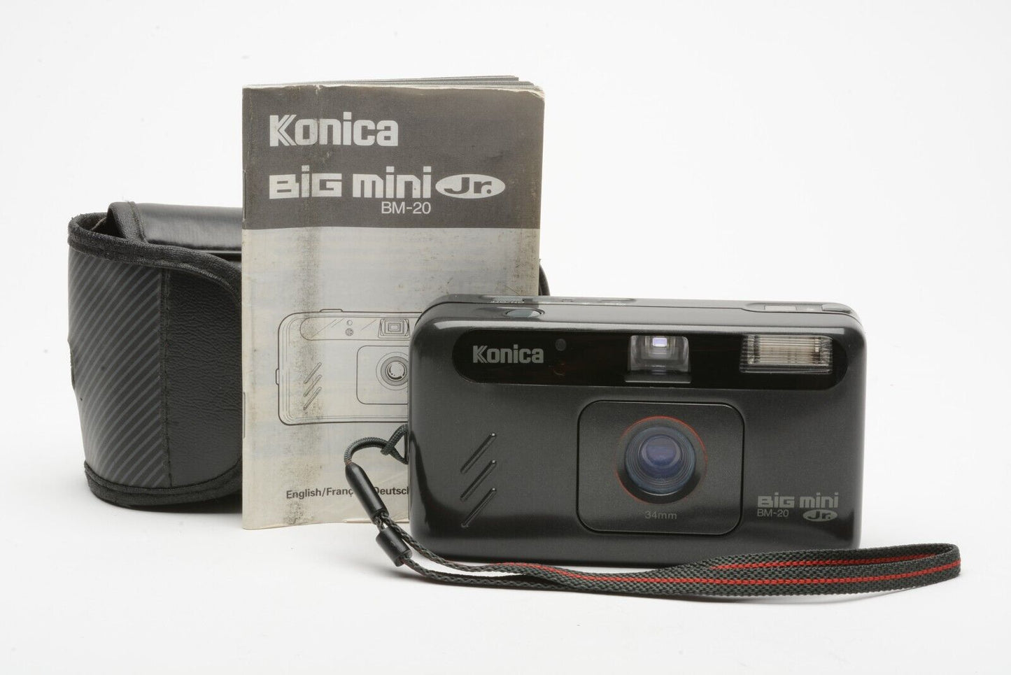 Konica Big Mini Jr. BM-20 35mm Point&Shoot camera, case+manual+strap tested