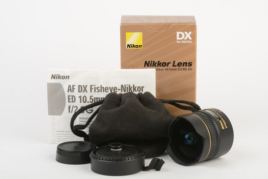 MINT BOXED NIKON NIKKOR USA AF 10.5mm f2.8 G ED DX FISHEYE LENS, CAPS, POUCH+++