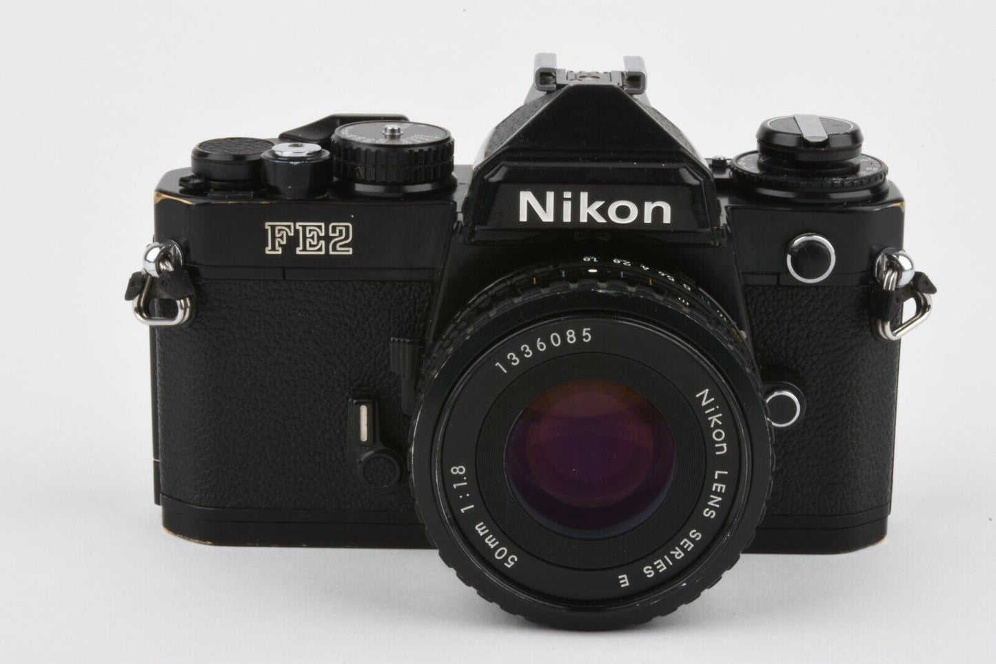 EXC++ NIKON FE2 35mm BLACK SLR CAMERA w/50mm F1.8 PANCAKE LENS, NEW SEALS, NICE!