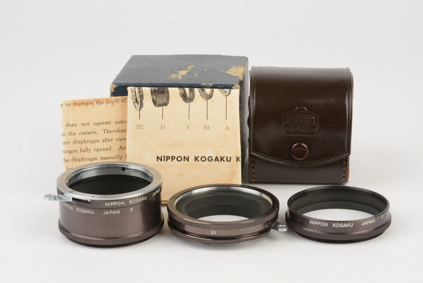 Nikon Nippon Kogaku Extension Tube Set A, B1, B2, C, D Boxed, W/instructions, Mint