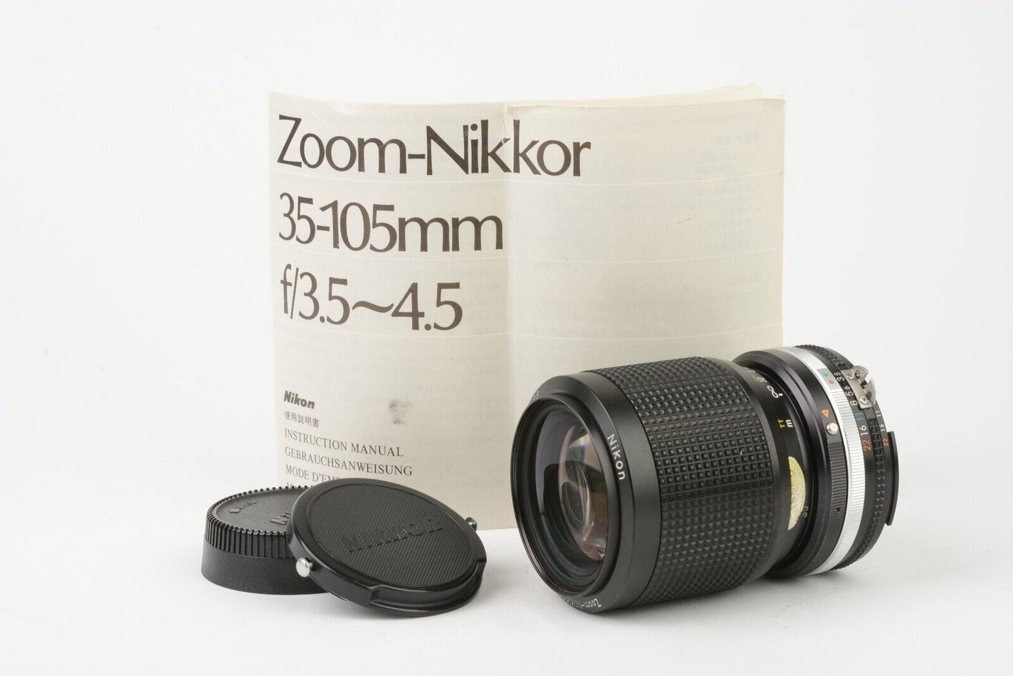 MINT- NIKON ZOOM NIKKOR 35-105mm f3.5-4.5 AI-S COMPACT ZOOM LENS, CAPS, INSTR.