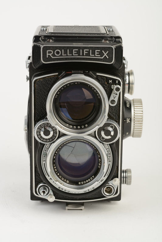 MINT- ROLLEIFLEX 2.8D TLR CAMERA w/80mm f2.8 SHNEIDER XENOTAR LENS, MANUALS+CAP