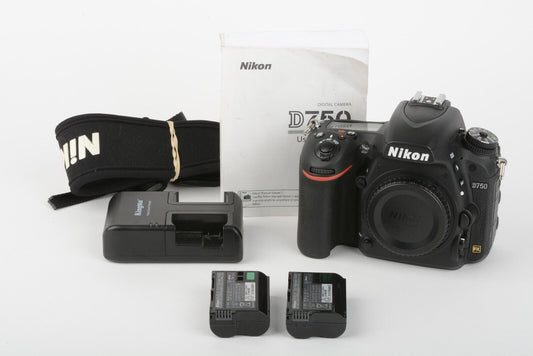 Nikon D750 DSLR Body 24.3MP, 2batts+charger+strap+manual 45,020 Acts.