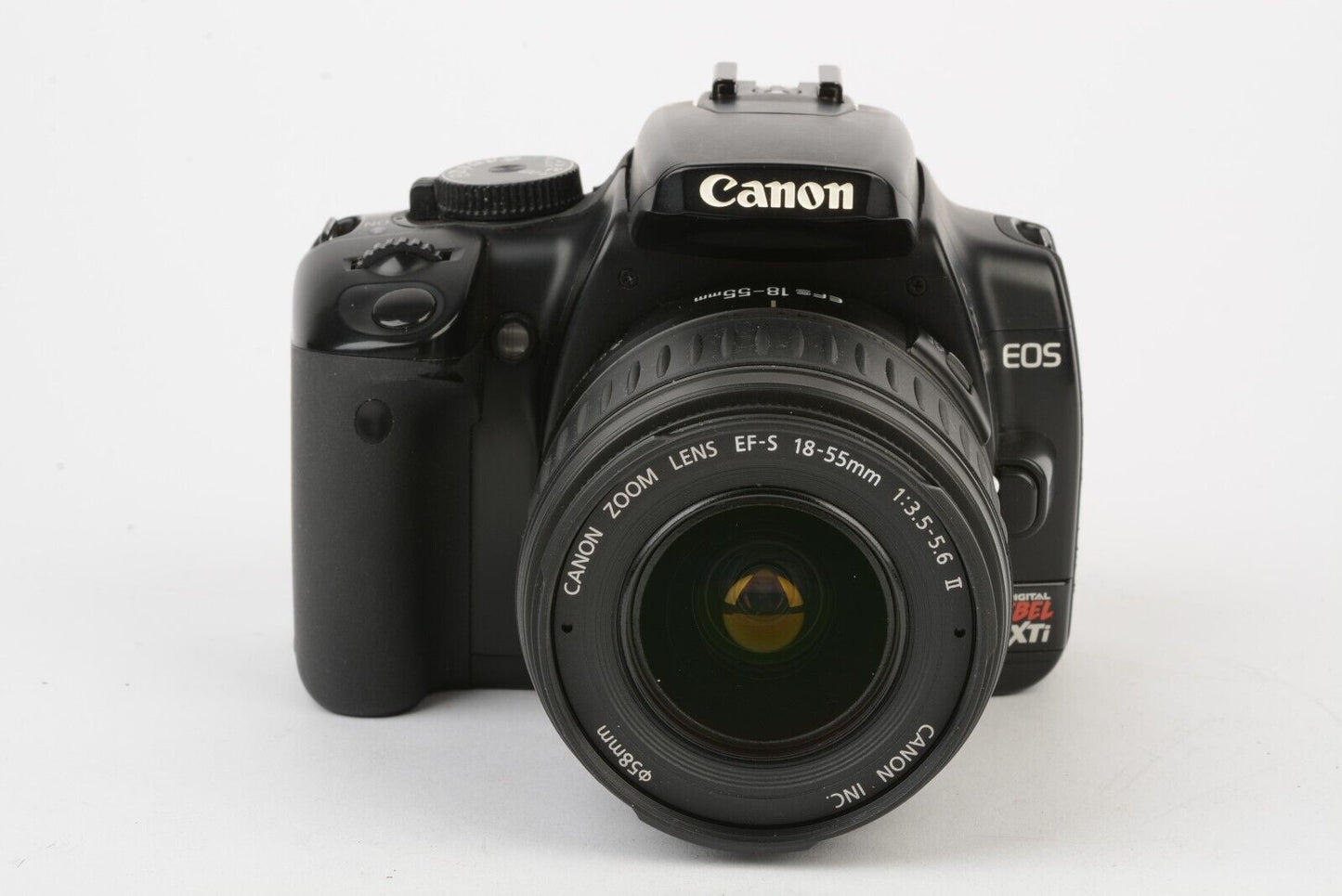 EXC++ CANON XTi DSLR BLACK BODY w/18-55mm ZOOM, 2BATTS+CHARGER+STRAP+MANUAL+BOOK