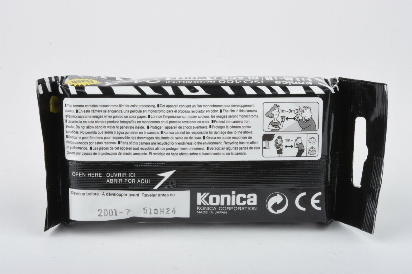 Konica Black & White Single Use Camera w/ Flash, Expired 07/2001, New, Refrigerated