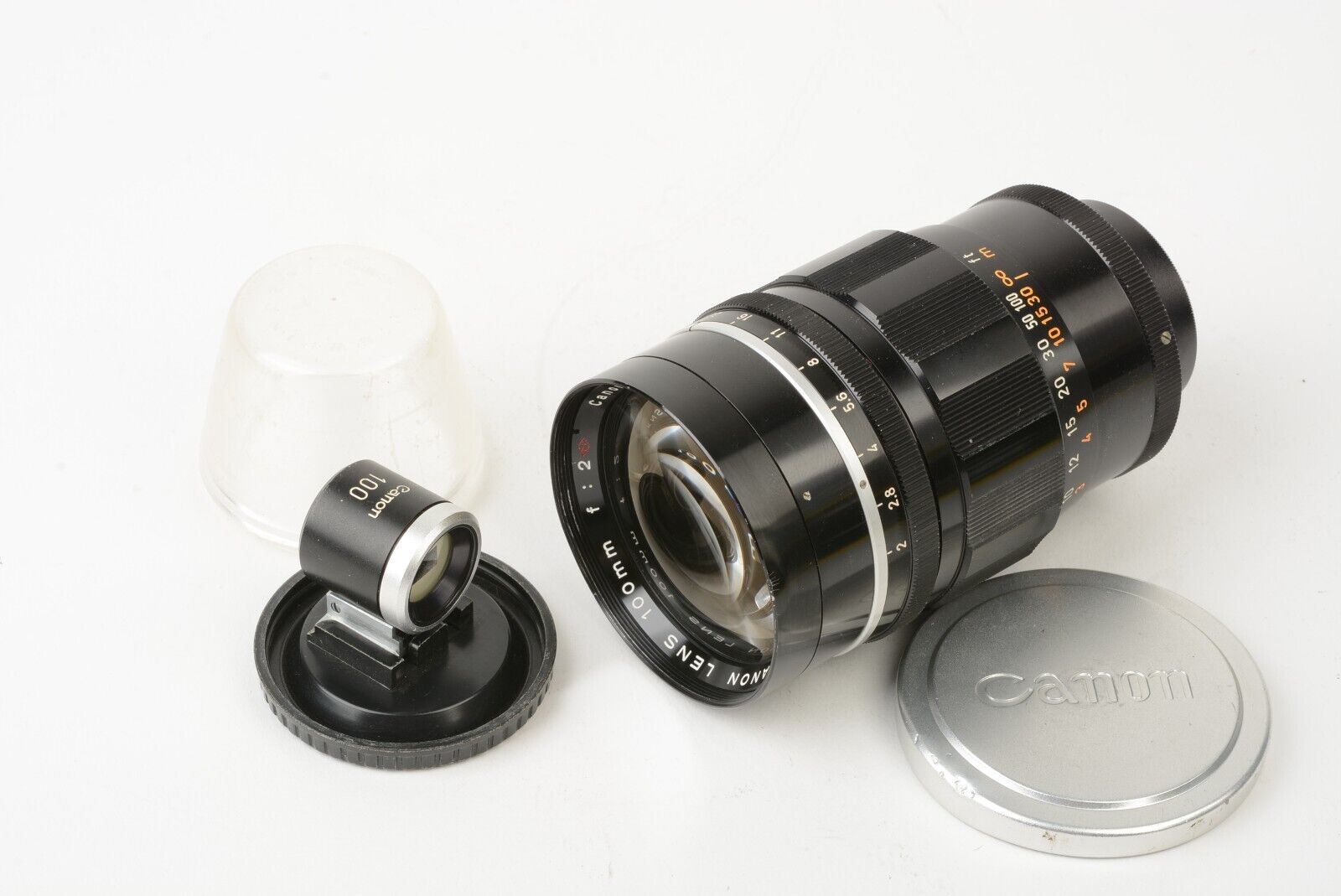 EXC++ CANON 100mm f2 L39 LTM MOUNT LENS w/FINDER IN JEWEL CASE, VERY  CLEAN&SHARP