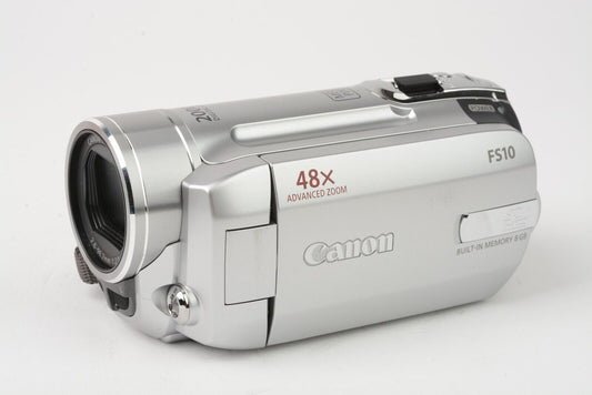 MINT- BOXED CANON FS10 8GB BUILT-IN MEMORY CAMCORDER, BATT+AC/CHARGER