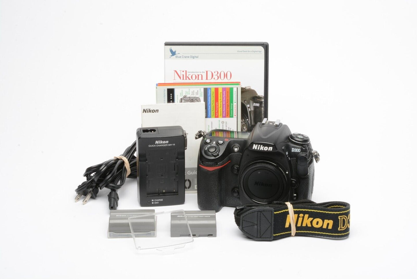 EXC++ NIKON D300 12.3MP DSLR BODY, 2BATTS, CHARGER, STRAP, DVD, 23K ACTS, NICE!