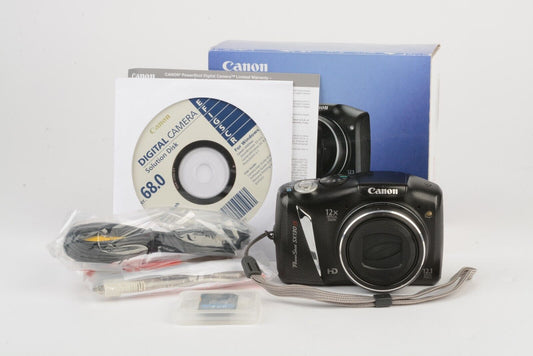 EXC++ CANON SX130 IS 12.1MP DIGITAL CAMERA, CABLES, STRAP, MANUALS, NICE