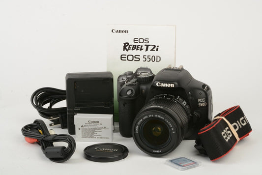 Canon Rebel T2i DSLR w/EF-S 18-55mm f3.5-5.6 IS, 8GB SD card, Only 6932 acts.